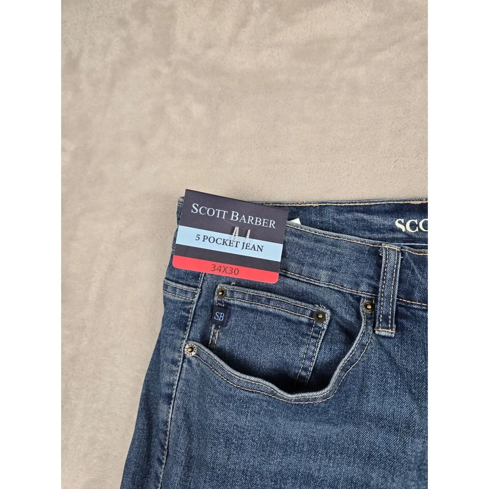 Scott Barber 5 Pocket Jeans Mens 34x30‎ Blue Straight Fit Stretch Denim *Read